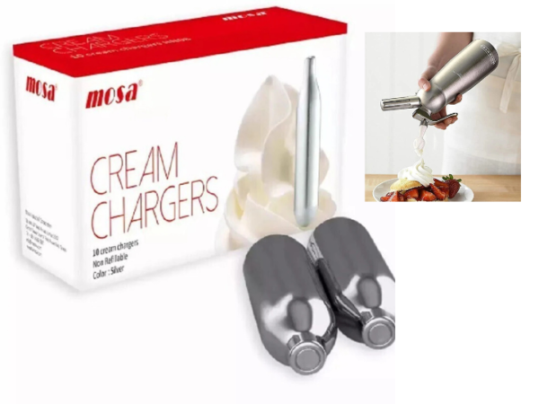 Mosa Stainless Steel Whipped Cream Chargers Pack of 10 for Baking Tools