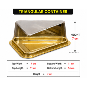 Premium Triangle Pastry Container Golden Tray and Clear Lid Dimensions